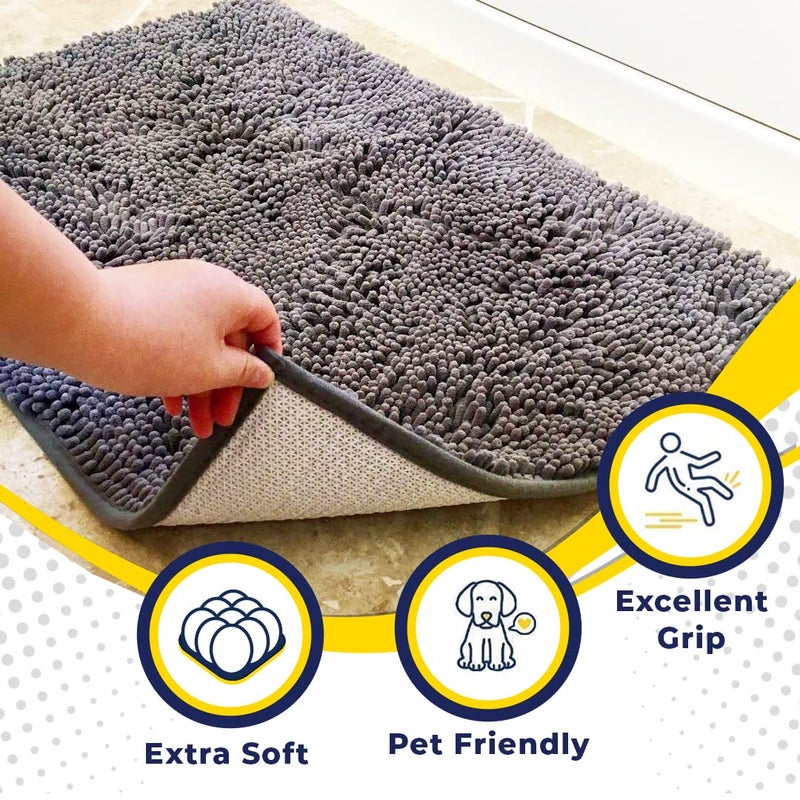 Muddy MatÂ® | Super Absorbent Door Mat Indoor, Microfiber Quick Dry Chenille Entryway Rug, Non-Slip Front Door Mat, Indoor Mats for Entryway, Machine Washable Pet Rug, Grey 28"x18" - Image 2