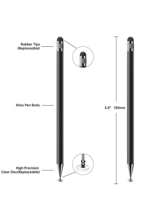 فانجو 5 قطع 2 في 1 قلم لمس للشاشة، مناسب لأجهزة iPhone/iPad/Samsung Galaxy PC Tablets/Honor Pencil/Samsung A9+، قلم ذكي للأندرويد، دقة وحساسية عالية، متوافق مع جميع شاشات اللمس (أسود) - Image 2