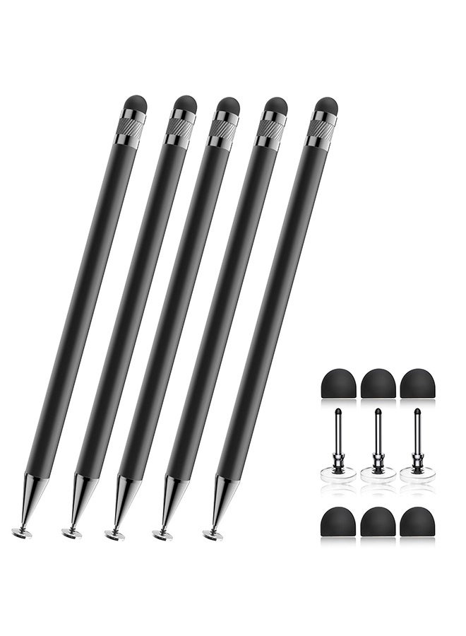 فانجو 5 قطع 2 في 1 قلم لمس للشاشة، مناسب لأجهزة iPhone/iPad/Samsung Galaxy PC Tablets/Honor Pencil/Samsung A9+، قلم ذكي للأندرويد، دقة وحساسية عالية، متوافق مع جميع شاشات اللمس (أسود) - Image 1