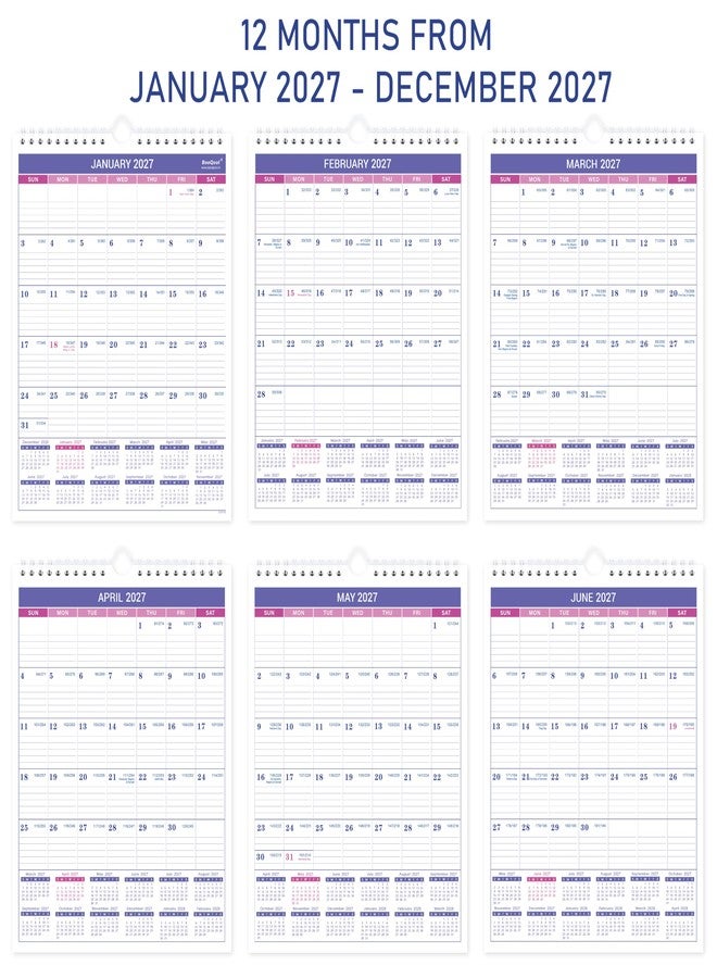BooQool 2027 Wall Calendar - Small Wall Calendar 2027, JAN 2027 - DEC 2027, 8.5" x 11", Twin-Wire Binding, Ruled Blocks, Julian Dates, Premium Paper - Image 4
