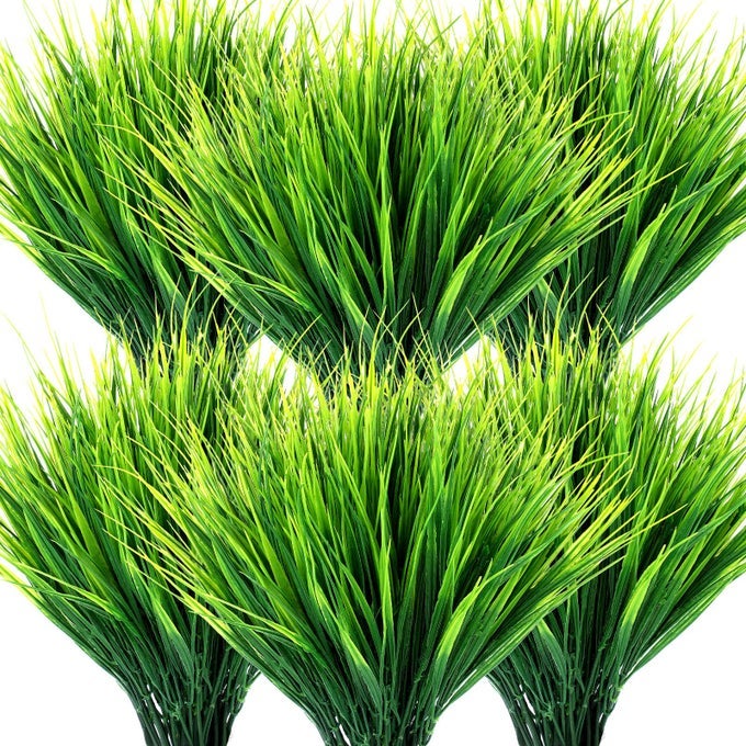30 BUNDLES ARTIFICIAL OUTDOOR PLANTS UV RESISTANT FAKE GRASSES NO FADE FAUX PLASTIC WHEAT GRASS GREENERY SHRUBS GARDEN PORCH WINDOW BOX DECORATING CRAFT