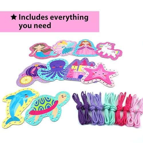KRAFUN Beginner Unicorn My First Lacing Card Kit for Kids Arts & Crafts, 10 Easy Princess, Mermaid, Lacing Projects, Toddlers Lace Project, Fine Motor Preschool Skills Toys - Image 2