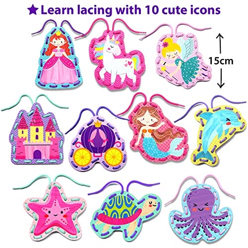 KRAFUN Beginner Unicorn My First Lacing Card Kit for Kids Arts & Crafts, 10 Easy Princess, Mermaid, Lacing Projects, Toddlers Lace Project, Fine Motor Preschool Skills Toys - Image 3