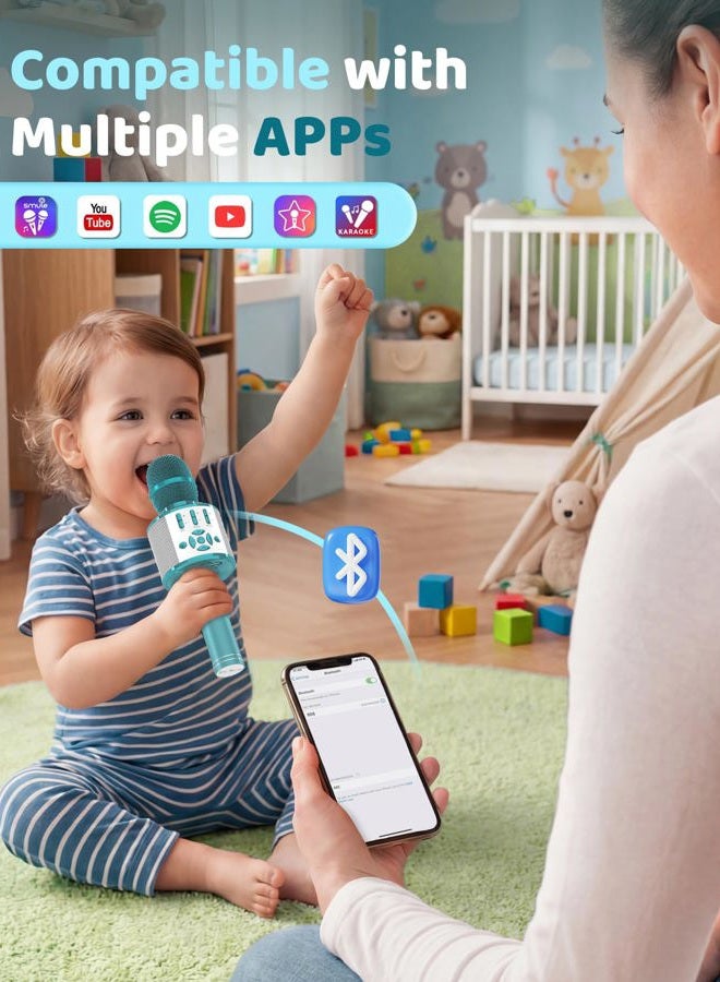 Amazmic Kids Karaoke Microphone Machine Toys for Girls Bluetooth Microphone with LED Light, Mother's Day Birthday Gift for Girls Boys 3 4 5 6 7 8 9 10 11 12 Year Old Kids Toys(Blue) - Image 3