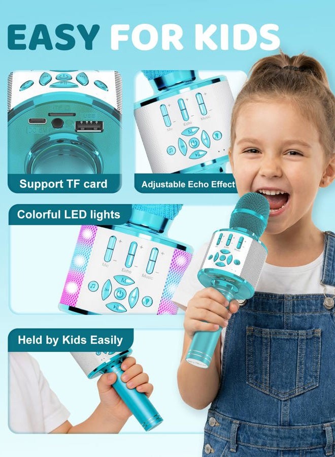 Amazmic Kids Karaoke Microphone Machine Toys for Girls Bluetooth Microphone with LED Light, Mother's Day Birthday Gift for Girls Boys 3 4 5 6 7 8 9 10 11 12 Year Old Kids Toys(Blue) - Image 4