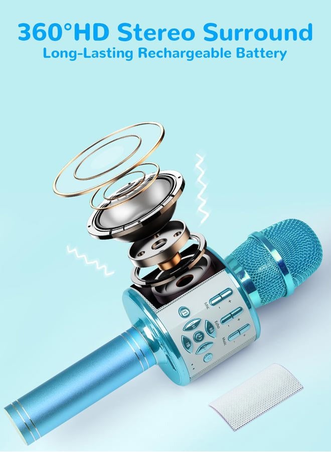 Amazmic Kids Karaoke Microphone Machine Toys for Girls Bluetooth Microphone with LED Light, Mother's Day Birthday Gift for Girls Boys 3 4 5 6 7 8 9 10 11 12 Year Old Kids Toys(Blue) - Image 2