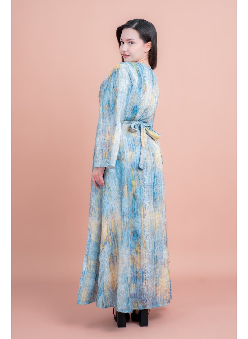 اكسا جلابية مطرزة لامعة زرقاء - Image 4