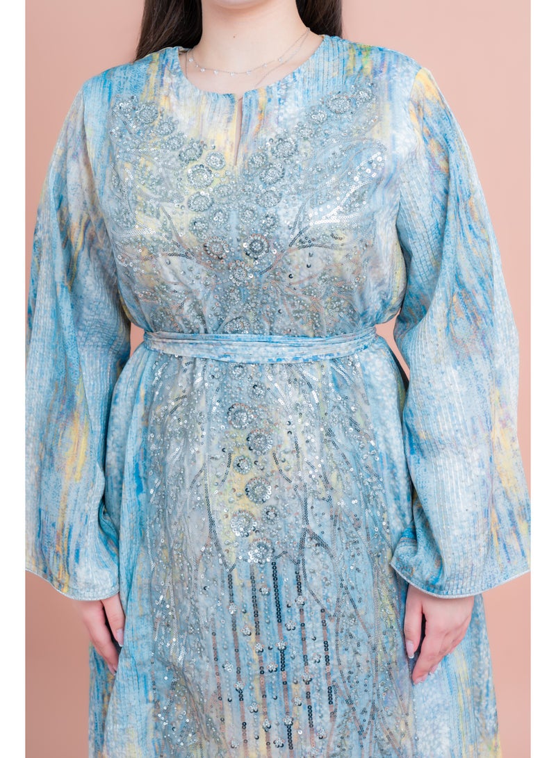اكسا جلابية مطرزة لامعة زرقاء - Image 3