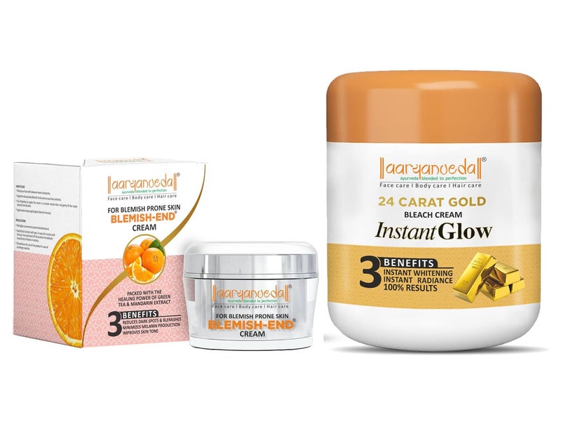 Aryanveda 24 Carat Gold Bleach Cream 400 gm And Blemishend Unisex Anti Blemish and Pigmentation Face Cream For AntiAgeing All Skin Type 50g - Image 1