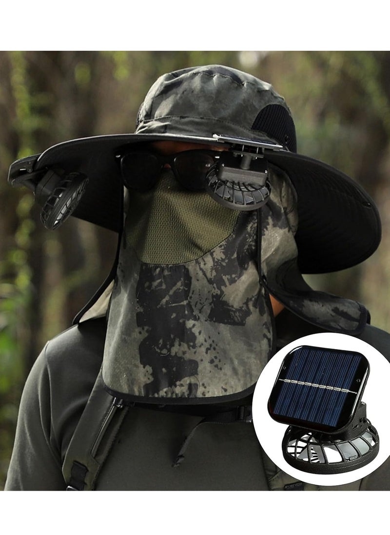 Loquat Electric Solar Fan Clip-on Hat Fan Solar u0026 USB Charging Speed Adjustable Low Noise 7 Blades Design Strong Wind Mini Solar Power Portable Fan Black  - Image 3