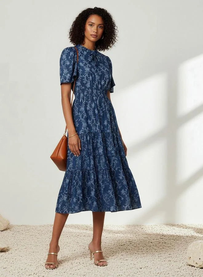 Splash FAV Tiered Midi Denim Dress with Flutter Sleeves