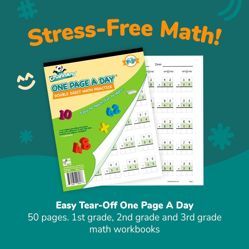 Channie's One Page A Day Double Digit Math Problem Workbook for 1st Graders, 2nd Graders, and 3rd Grade Simply Tear Off On Page a Day For Math Repetition Exercise! Addition and Subtraction Workbook - Image 2