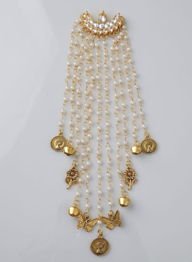 NIXTIL Elegant Gold-Plated Multi-Layer Pearl Hair Accessory with Butterfly and Floral Charms – Traditional Sheeshphool for Weddings & Festivals - Image 4