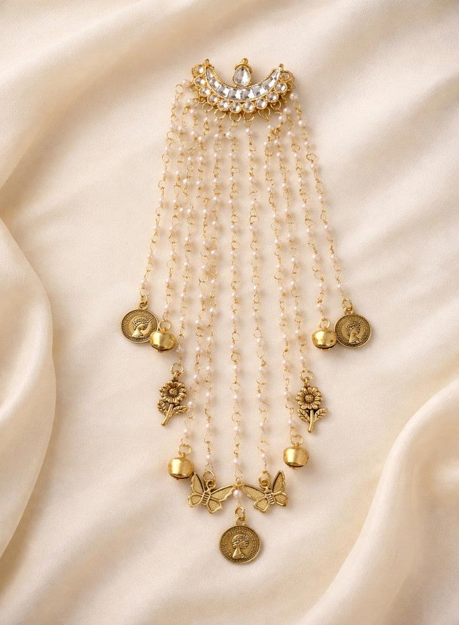 NIXTIL Elegant Gold-Plated Multi-Layer Pearl Hair Accessory with Butterfly and Floral Charms – Traditional Sheeshphool for Weddings & Festivals - Image 5
