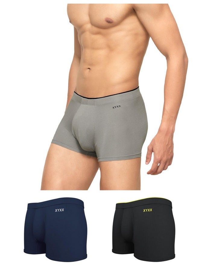 XYXX XYXX Men's Underwear Uno IntelliSoft Antimicrobial Micro Modal Trunk Pack of 3 (Dress Blue ; Coral Grey ; Heather Grey; L)  - Image 1