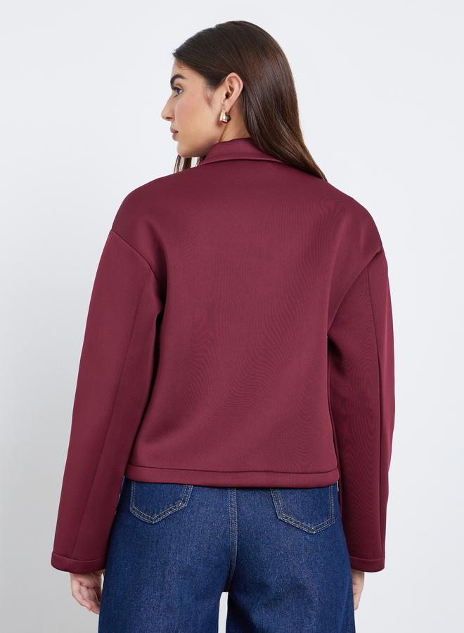 Styli Burgundy Regular Fit Short Length Trucker Jacket - Image 5