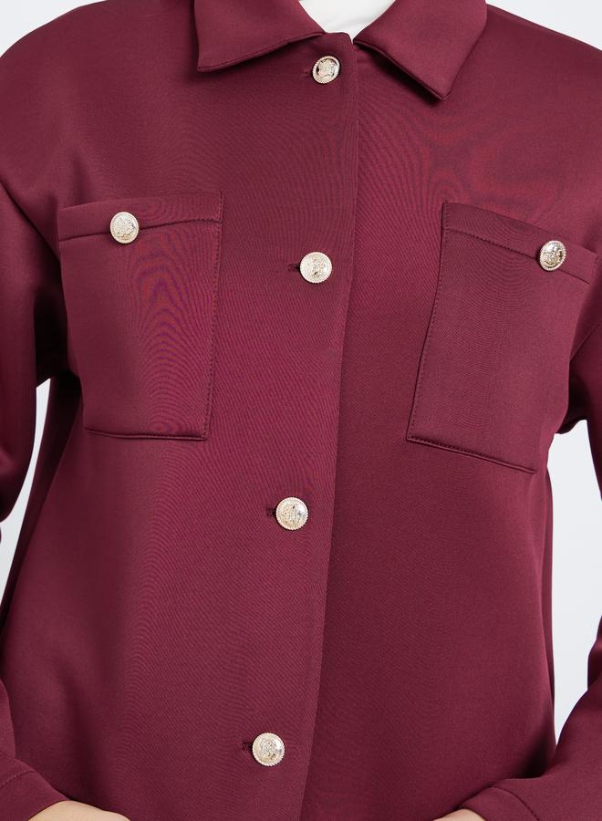 Styli Burgundy Regular Fit Short Length Trucker Jacket - Image 4