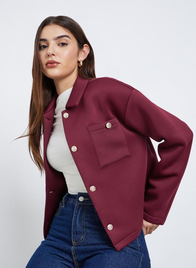 Styli Burgundy Regular Fit Short Length Trucker Jacket - Image 1