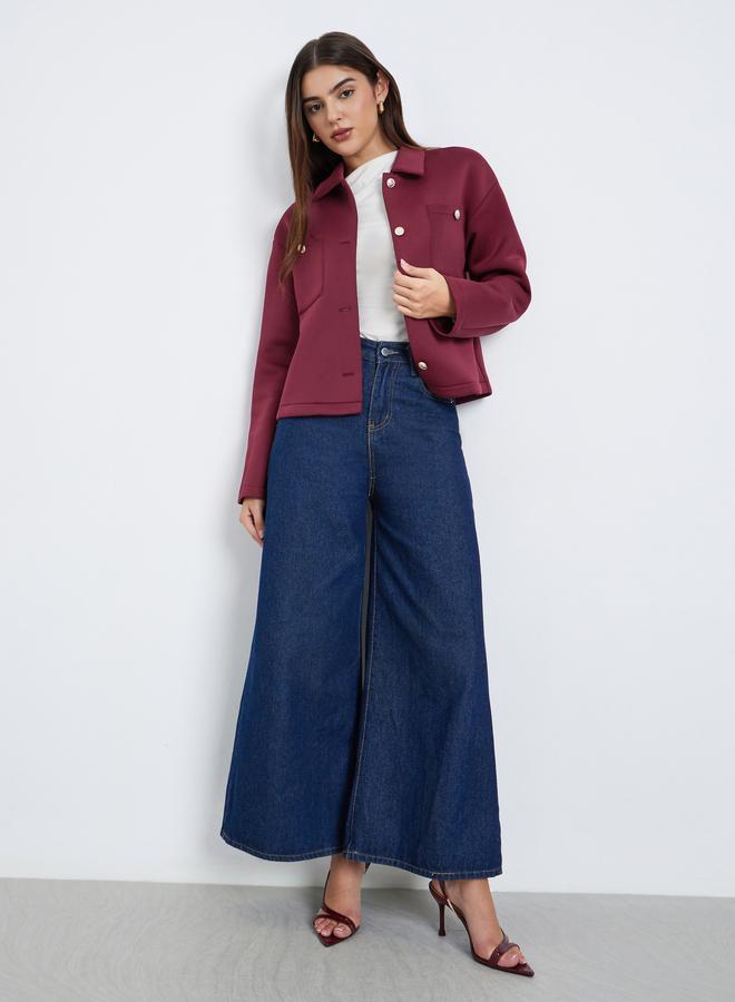 Styli Burgundy Regular Fit Short Length Trucker Jacket - Image 2