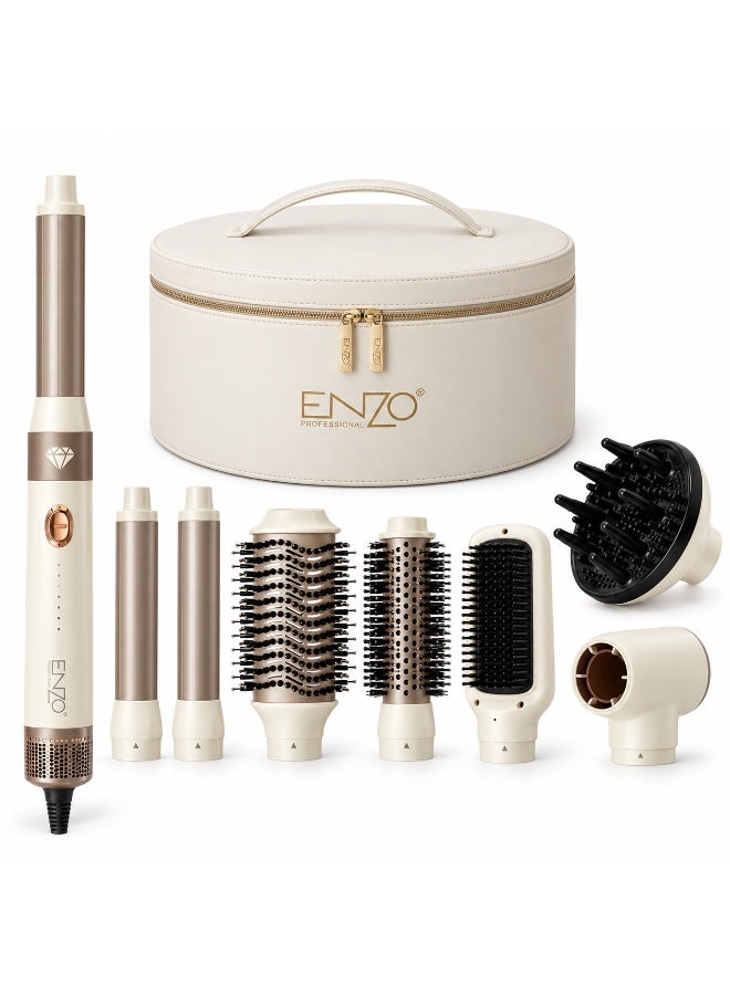 ENZO Professional EN4133PRO Air Styler & Dryer Multi-Styling Set with Curling Barrels, Volumizing Brushes, Smoothing Brush, Diffuser & Drying Nozzle, Beige/Cream - Image 1