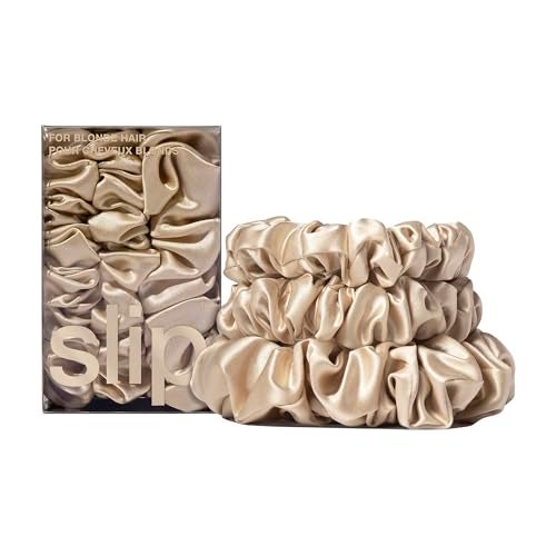 slip Back to Basics Blonde Midi Large Scrunchie Set Includes 2 Midi 1 Large Pure Silk Scrunchies 100 Mulberry Silk AntiCrease Gentle on Hair Prevents Breakage Elegant Durable - Image 1