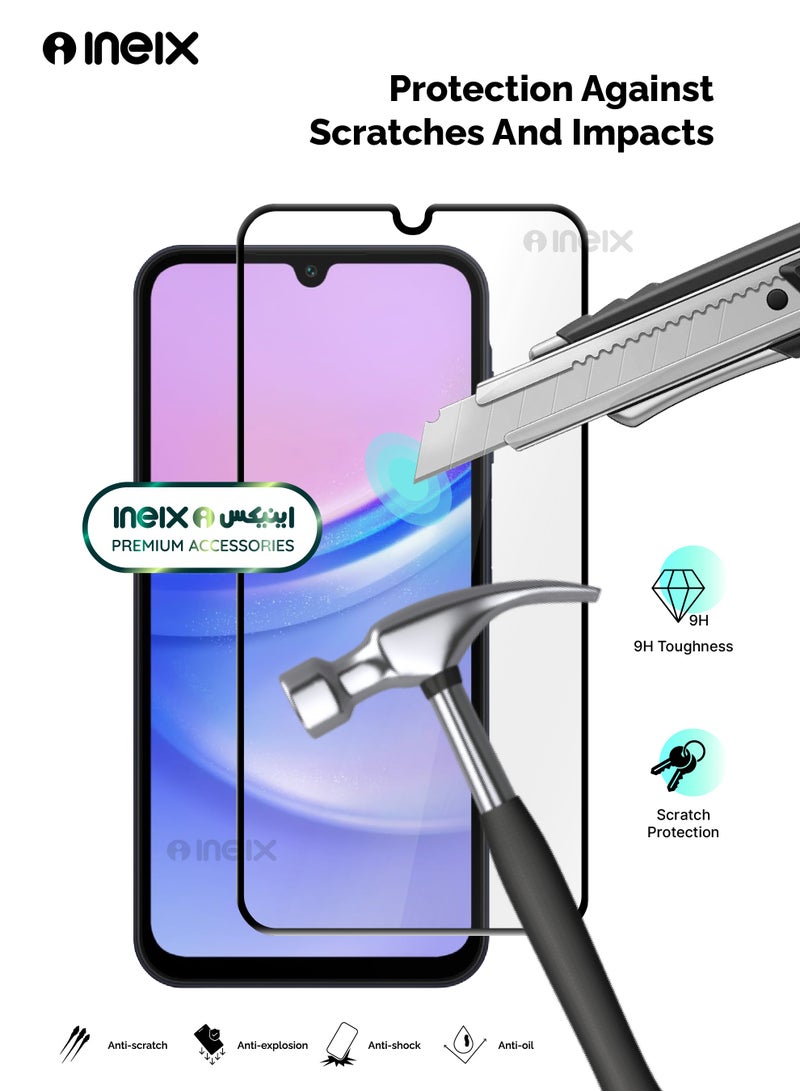 إينيكس واقي شاشة منحني من الزجاج المقوى بالغراء الكامل من قطعتين لهاتف سامسونج جالكسي ايه15-شفاف/أسود - Image 4