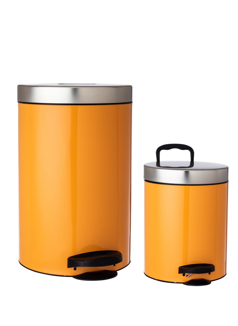 Meliconi Set of 2 Italian Steel Trash Cans large 14 Liters + small 6 Liters  - Image 1