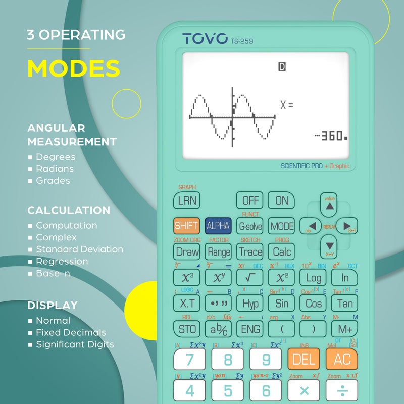 CATIGA Tovo Scientific Calculator With Graphing Functions  Multiple Modes  360 Functions  Large Screen  Intuitive Interface For Beginners  High School & Advanced Courses  Ts-259 (Developed By Catiga) - Image 3