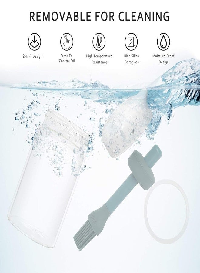PRIME PICK زجاجة توزيع زيت زجاجية مع فرشاة سيليكون، 2 في 1، قطارة سيليكون، زجاجة قياس زيت للمطبخ، للطبخ والخبز والشواء، 230 مل (عبوة واحدة، أزرق) - Image 2