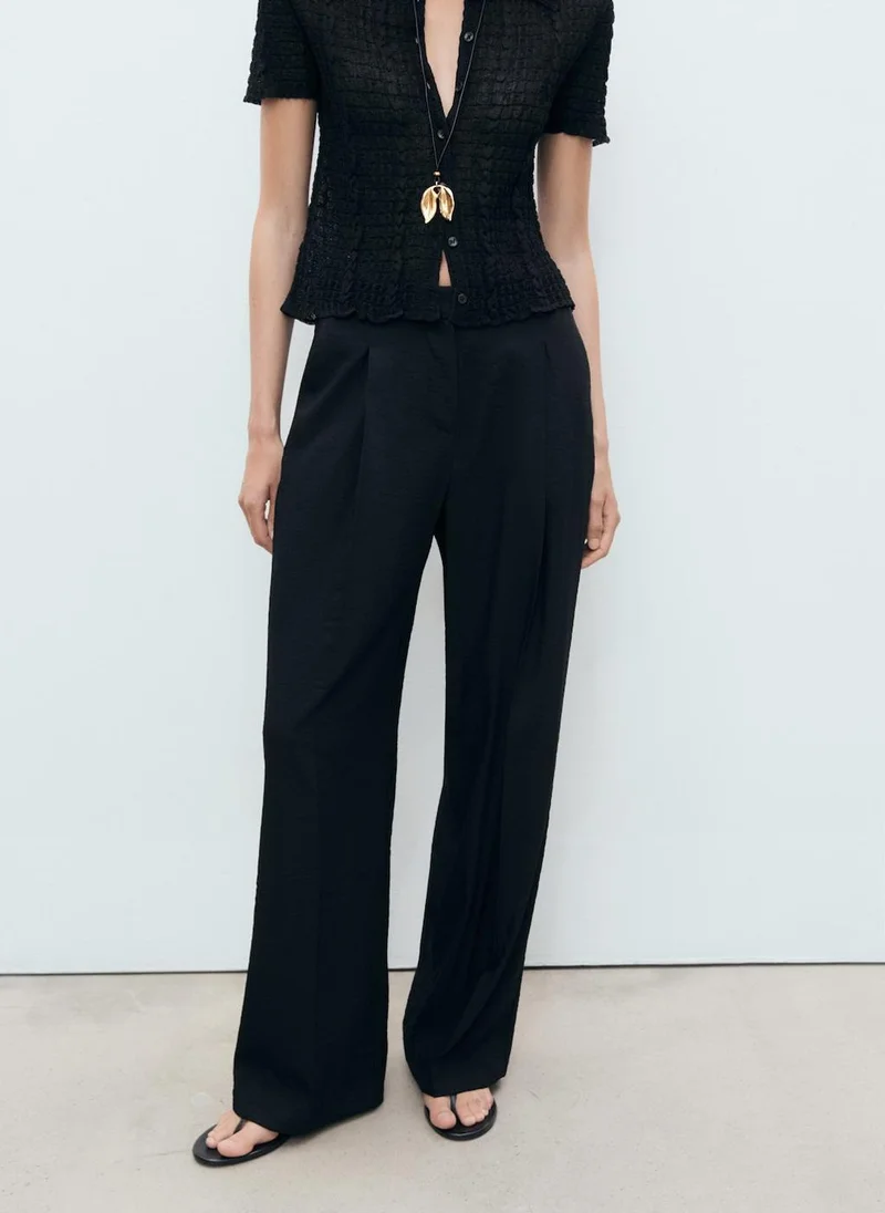 MANGO Wide Leg Pleated Pants