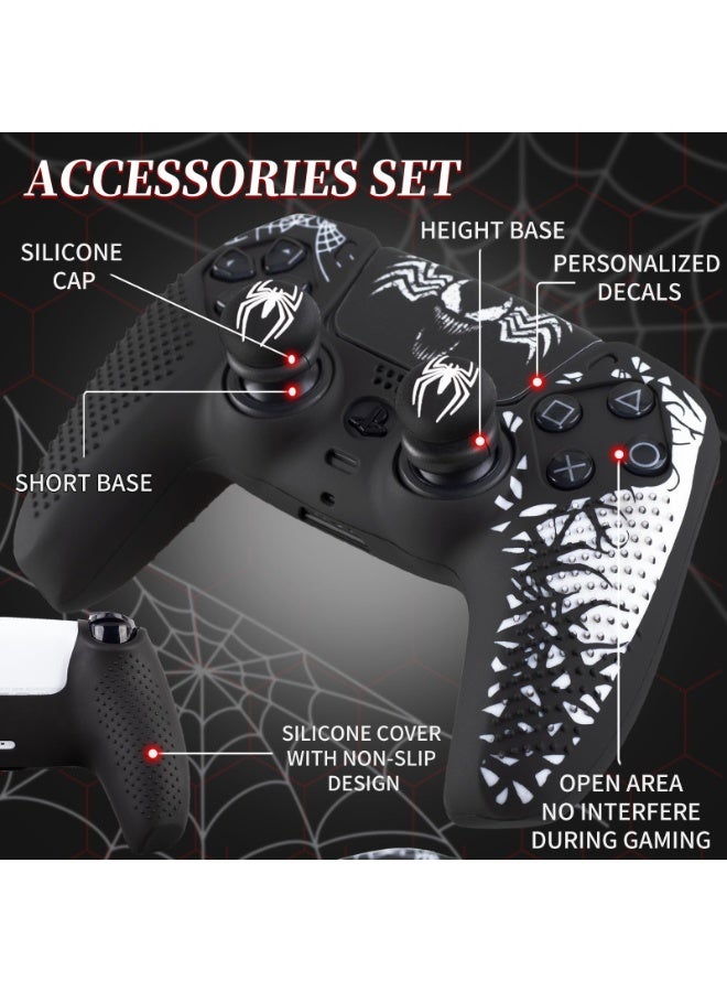 Chabeia Anti-Slip Silicone Cover Skin for PS5 Controller, Soft Rubber Case for PS5 Wireless Controller With 2 Sets Thumb Grips+Sticker * 1-Black-Head - Image 2