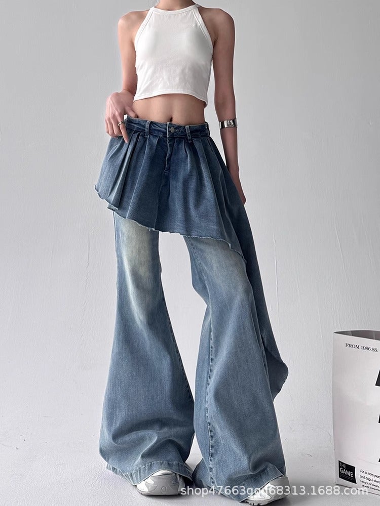 Autumn Jeans Fashion American Retro Loose Irregular Skirt-Style Flared High Street Straight Pants - Image 4