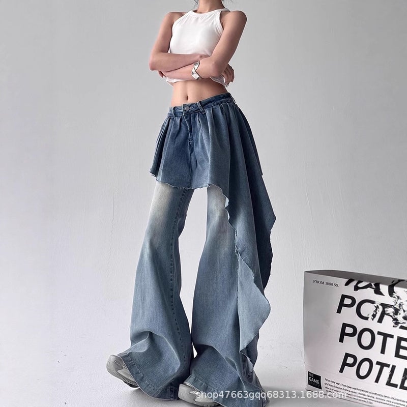 Autumn Jeans Fashion American Retro Loose Irregular Skirt-Style Flared High Street Straight Pants - Image 1