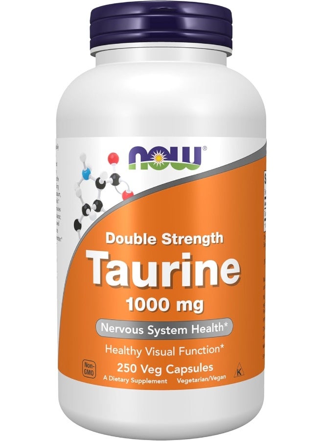 NOW Foods Supplements, Taurine 1,000 mg, Double Strength, Nervous System Health*, 250 Veg Capsules - Image 1
