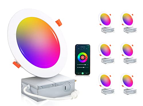 CLOUDY BAY [6 Pack] 6inch Smart WiFi LED Recessed Lights,RGBCW Color Changing Recessed Lighting,Compatible with Alexa and Google Home Assistant,No Hub Required,15W 2700K-6500K,CRI90+ Wet Location - Image 1