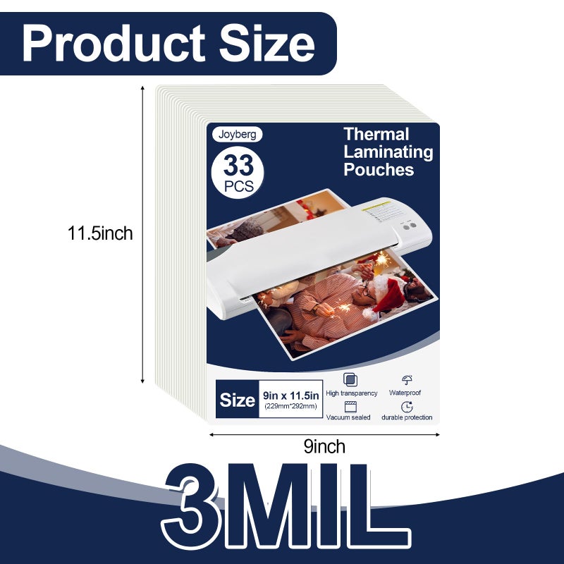 Joyberg 33 PCS Laminating Sheets 9â€x11.5â€, Thermal Laminating Pouches, 3mil Plastic Paper Laminate Sheets, Laminator Sheets Plasticized Craft Office and School Supplies, Lamination Sheets for 8.5â€x11â€ Paper - Image 2