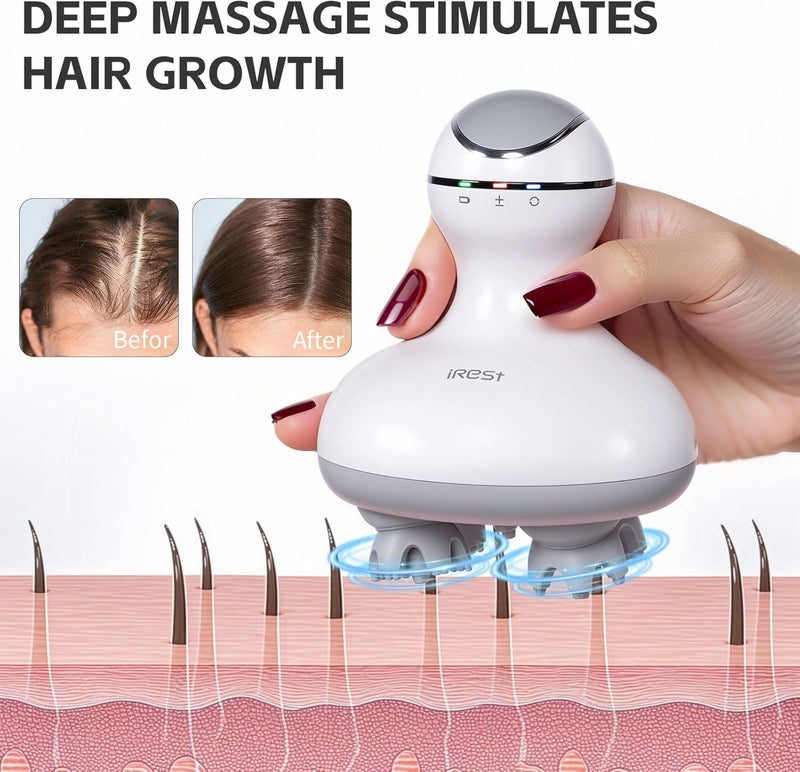 iRest Electric Hair Scalp Massager Rotating Waterproof with 4 Heads 84 NodesHandheld Portable Head Massager for Hair GrowthFullBody Massage and Stress Relax - Image 2
