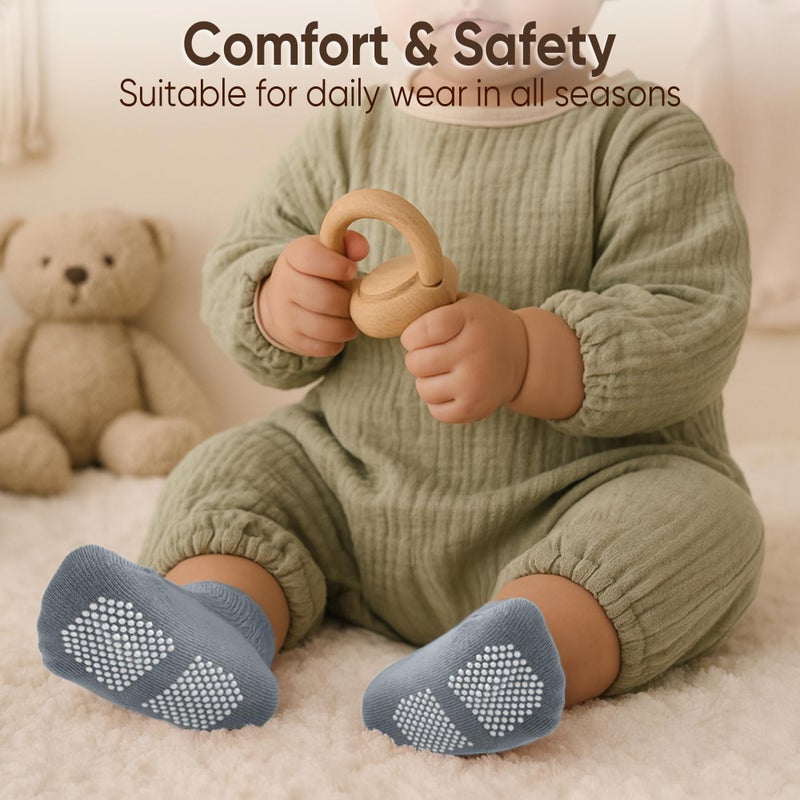 HONGTEYA 9 Pairs Toddler Boys Socks, Baby Non Slip Socks for Infant Cotton Sock with Grippers 0-5 Years (US, Age, 0 Months, 12 Months, Mix color) - Image 4