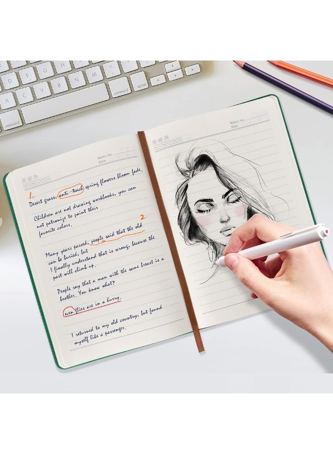 دفتر ملاحظات A5 للكتابة، دفتر ملاحظات بغطاء جلدي صلب، 200 صفحة للكتابة في المدرسة والمكتب (أخضر) - Image 4
