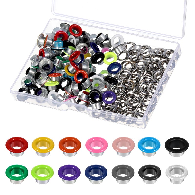 Tweruna 100 Set Metal Eyelets and Grommets, Metal Eyelets for Paper Crafts, 6mm Multi-Color Grommets Kit with Storage Box for DIY Shoes, Clothes, Crafts, Bag, Paper Crafting, Leather - Image 1