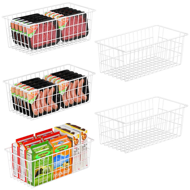 Orgneas Freezer Organizer Bins Freezer Baskets for Chest Freezer and Upright Freezer Refrigerator Dividers Frozen Meats Storage Containers Organizer for Fruits and Vegetables 5 Packs