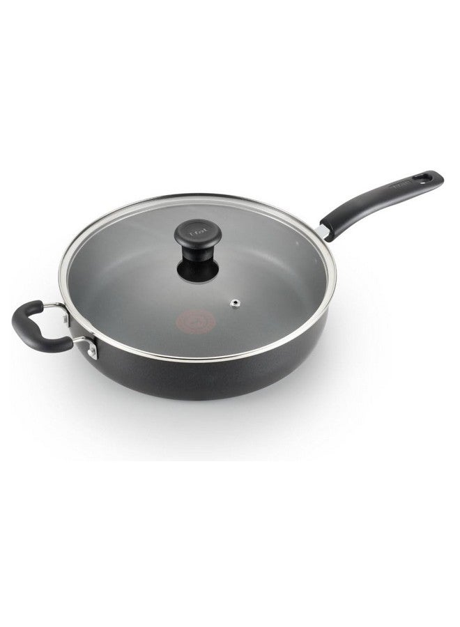 T-fal Specialty Nonstick Saute Pan with Glass Lid 5 Quart, Oven Broiler Safe 350F, Cookware, Deep Frying Pan with Handle, Skillet, Kitchen, Pots and Pans, Dishwasher Safe, Black - Image 1
