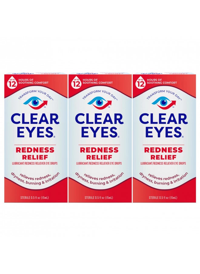 Clear Eyes Clear Eyes Redness Eye Relief Eye Drops, 0.5 Fl Oz, Pack of 3  - Image 1