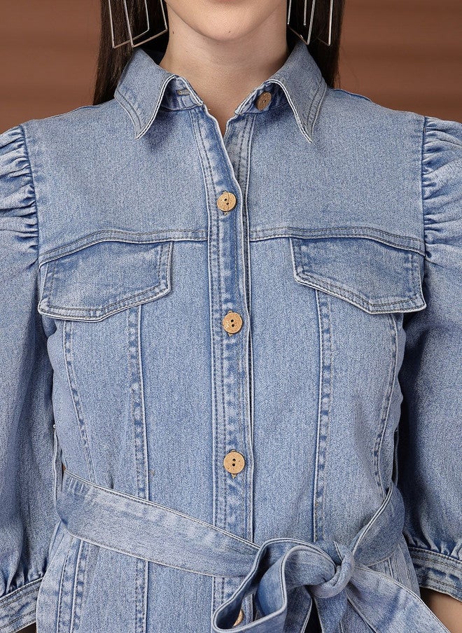 PlusS فستان قميص للنساء باللون الأزرق - Image 2