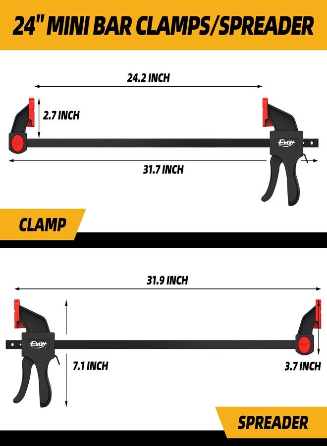 EHDY 24" Bar Clamps for Woodworking, Medium 170 lbs One-Handed Spreader/Clamp, Light-Duty Quick-Clamp F Wood Clamps Set for Hand Wood Working Crafts Grip Gluing - 2 Pack - Image 2
