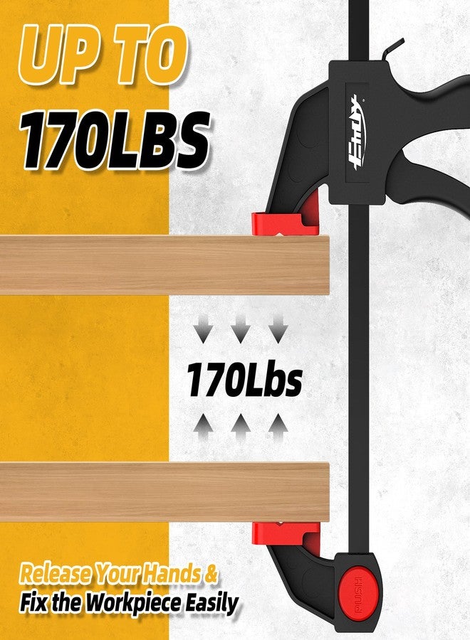 EHDY 24" Bar Clamps for Woodworking, Medium 170 lbs One-Handed Spreader/Clamp, Light-Duty Quick-Clamp F Wood Clamps Set for Hand Wood Working Crafts Grip Gluing - 2 Pack - Image 3