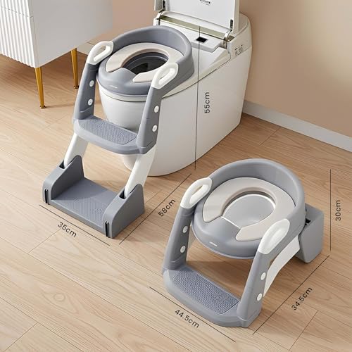 Infantso NORA (3-in-1) Baby Potty Ladder Seat for Kids 1-5 Years|Foldable with Height Adjustment & PU Cushion, Fits All Western Toilet Seat, Baby Potty Training Seat with Splash Guard, Handle, Ladder - Image 3