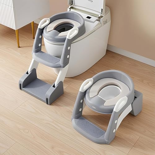 Infantso NORA (3-in-1) Baby Potty Ladder Seat for Kids 1-5 Years|Foldable with Height Adjustment & PU Cushion, Fits All Western Toilet Seat, Baby Potty Training Seat with Splash Guard, Handle, Ladder - Image 1