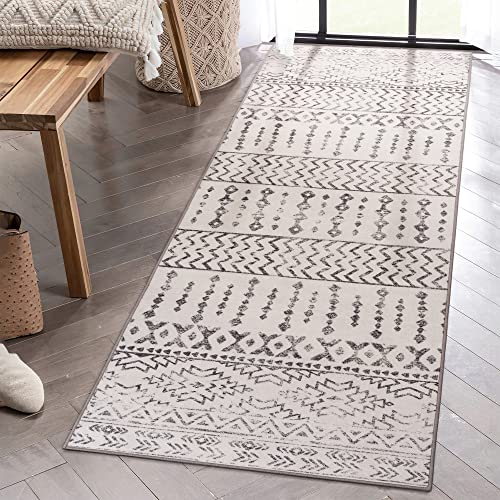 Art&Tuft Runner Rug 2'6x8', Super Soft Ultra-Thin Moroccan Washable Rug for Hallway, Anti-Slip Backing Kitchen Rugs, Foldable Geometric Machine Washable EntrywayRug(2'6"x8', Ivory) - Image 1
