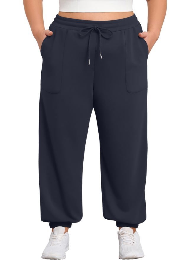 FOREYOND Plus Size Sweatpants for Women Casual Lounge Yoga Joggers Elastic Waist Workout Active Sweat Pants with Pockets, Navy Blue, 3XL Plus - Image 4